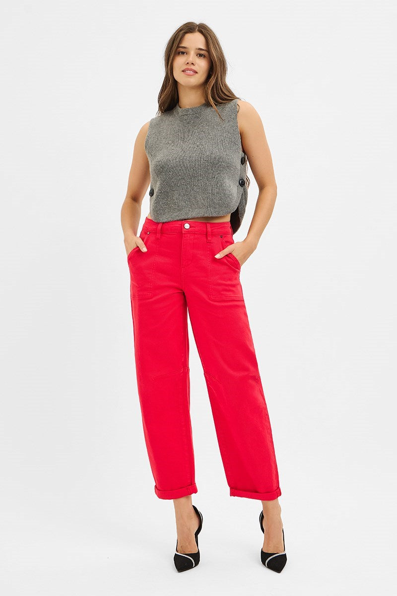 High Rise Barrel Jeans/Scarlet