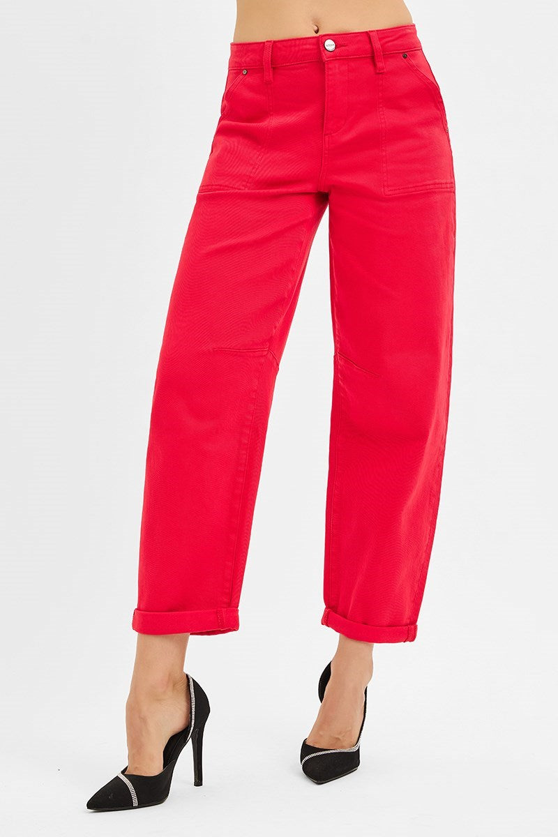 High Rise Barrel Jeans/Scarlet