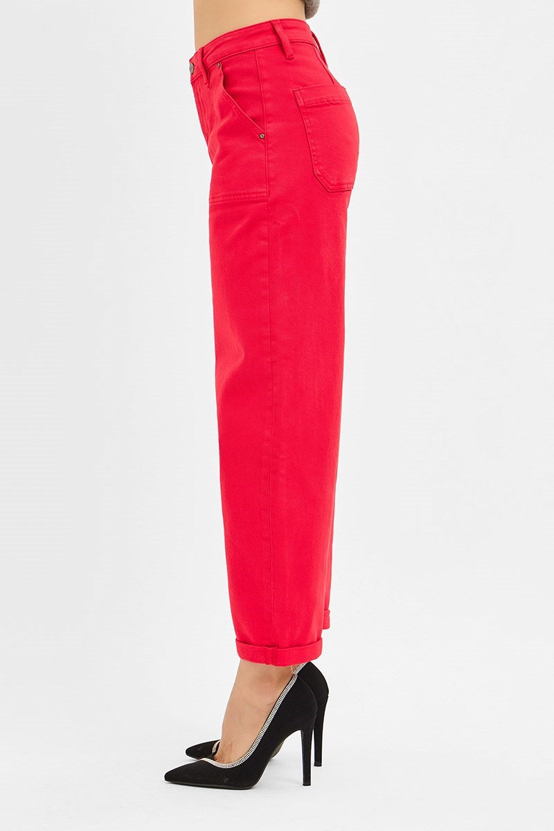High Rise Barrel Jeans/Scarlet