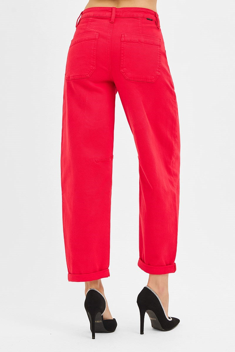 High Rise Barrel Jeans/Scarlet