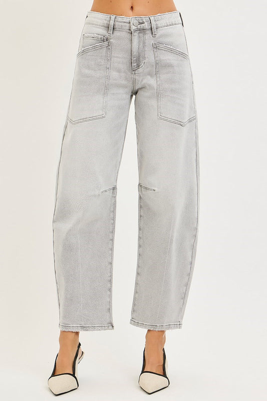 Patch Pocket Barrel Jeans/Lt Grey