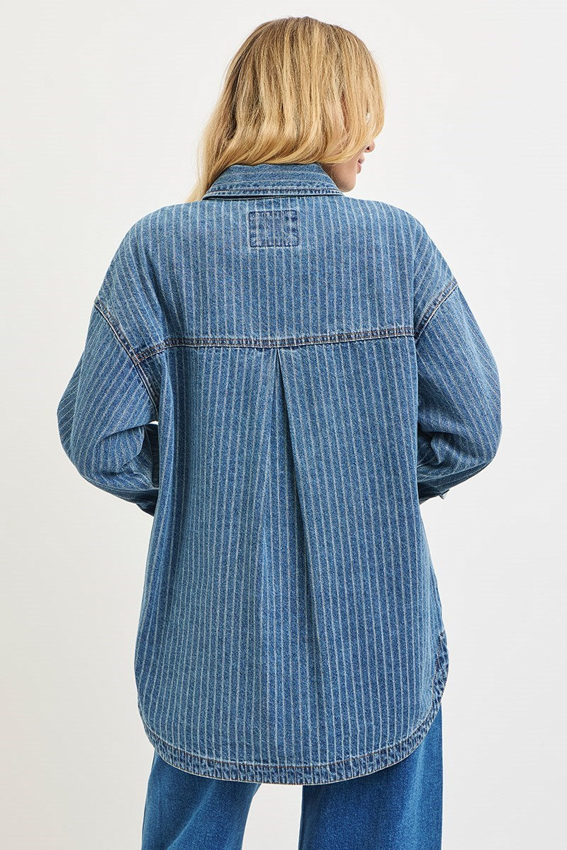 Risen Oversized Railroad Striped Denim Shacket