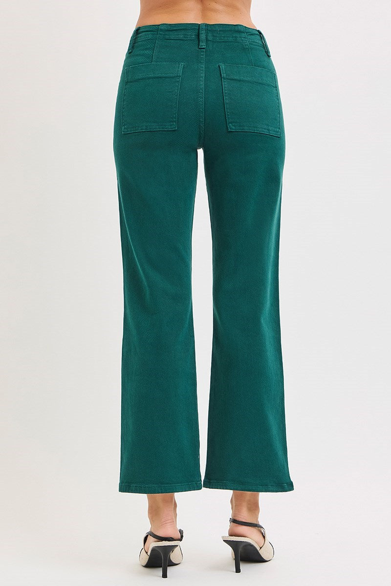 Risen High Rise Ankle Flair Denim/Hunter Green