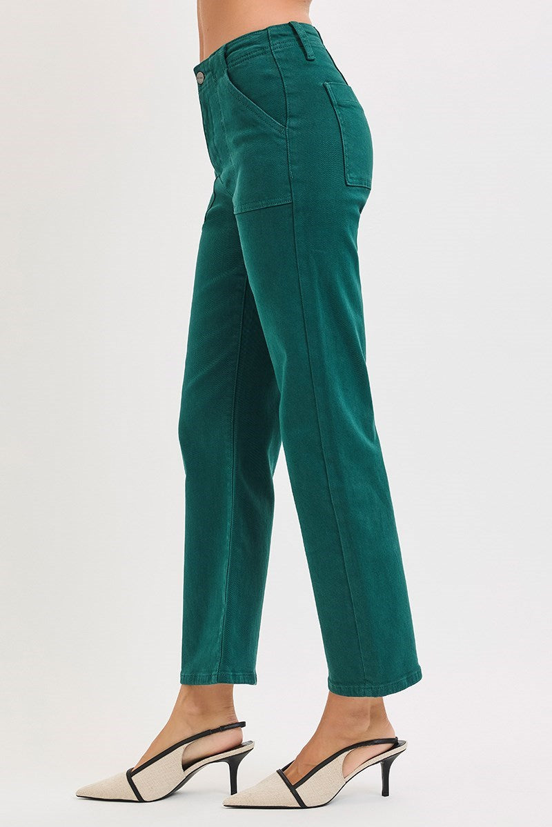 Risen High Rise Ankle Flair Denim/Hunter Green