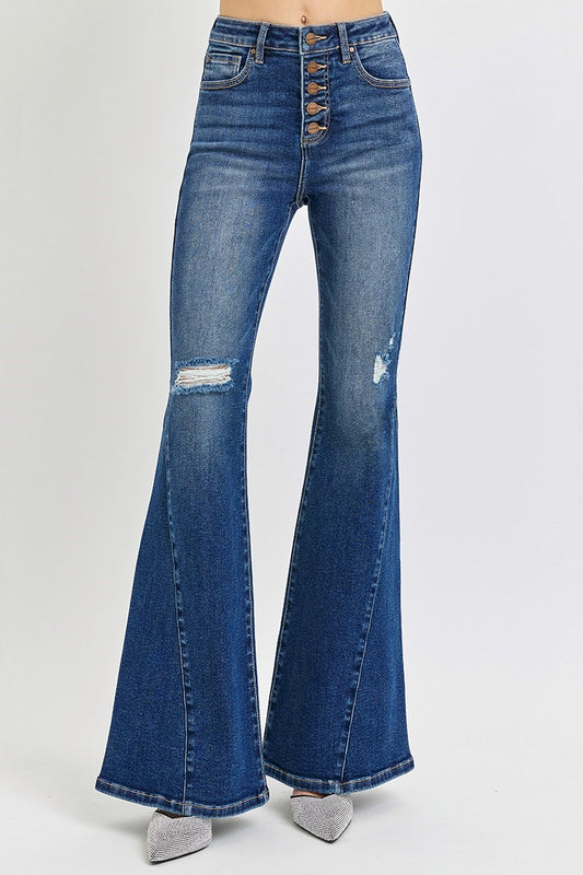 High Rise Flare Jean with Button Down