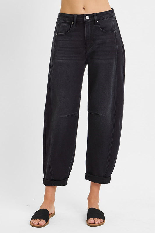 HIGH RISE BARREL JEANS (BLACK)