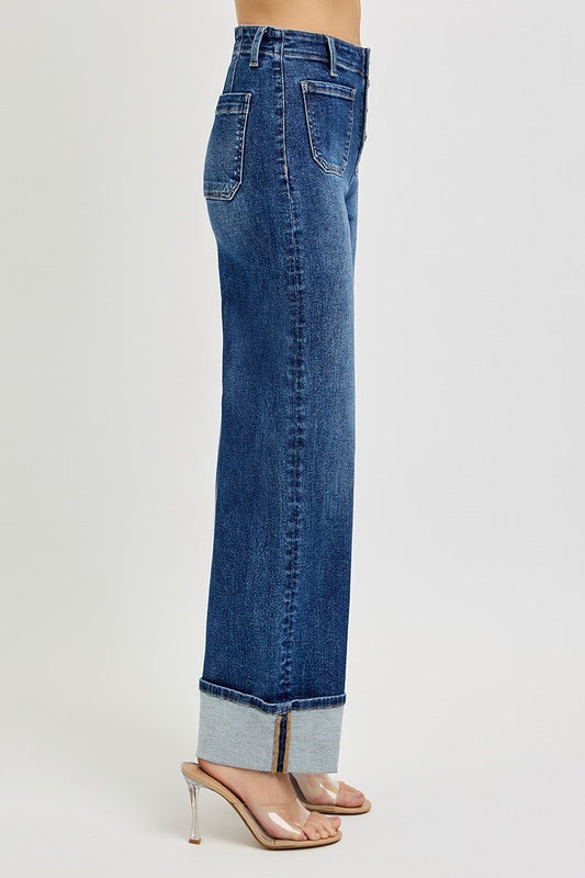 RISEN HIGH RISE BUTTON FRONT CUFFED JEANS