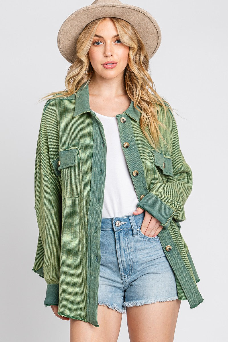 Mineral Washed Waffle Button-Up/HUNTER