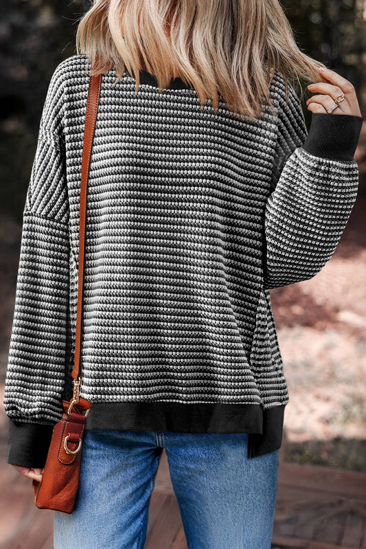 Stripe Ribbed Long Sleeve\Black