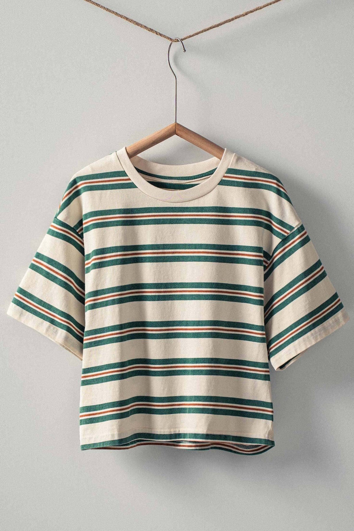 Vintage Striped Crop Tee/green & cream