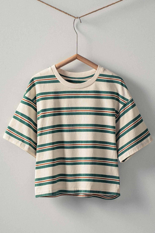 Vintage Striped Crop Tee/green & cream
