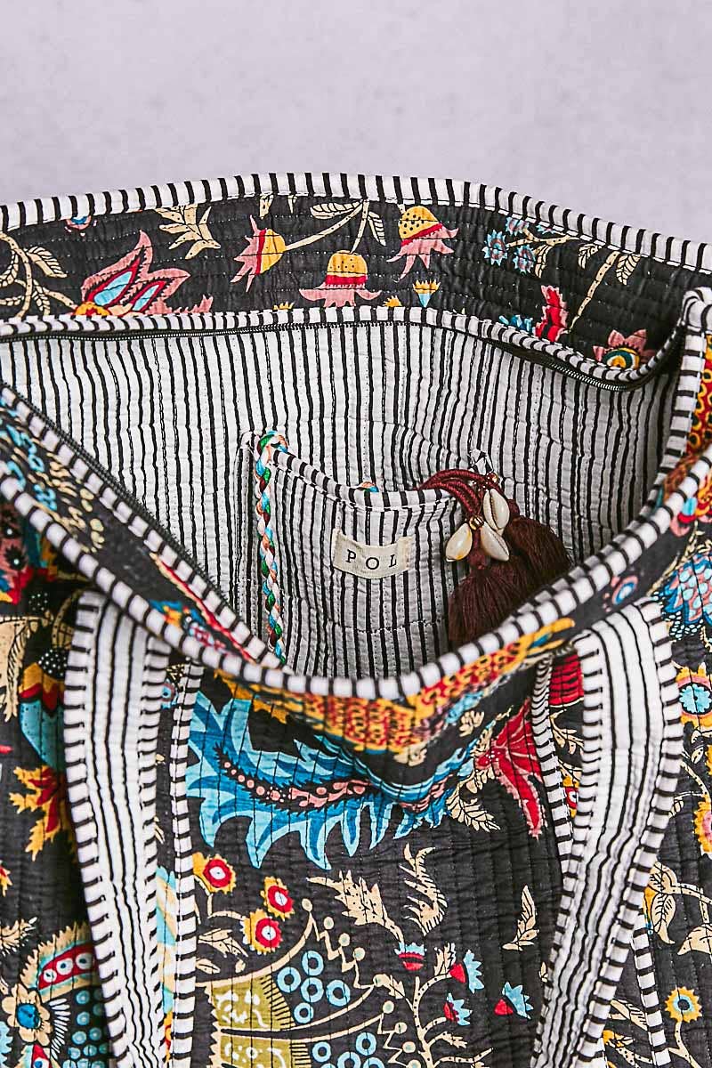 Quilted Tote Bag: BLACK MULTI
