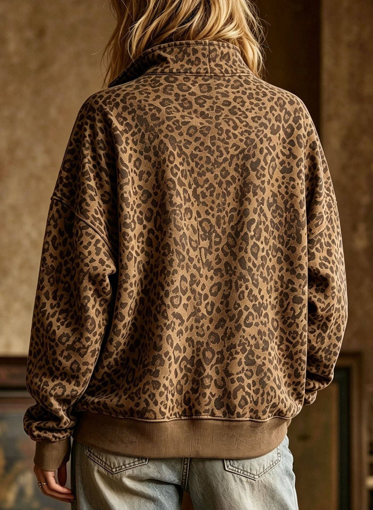 Leopard Half Zip Oversized Pullover