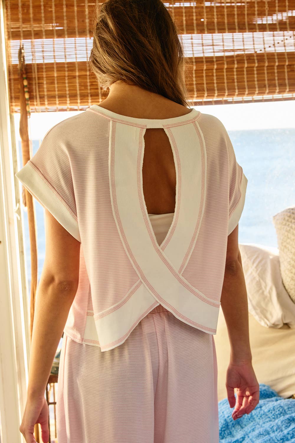 Open Back Pink Stripe Top