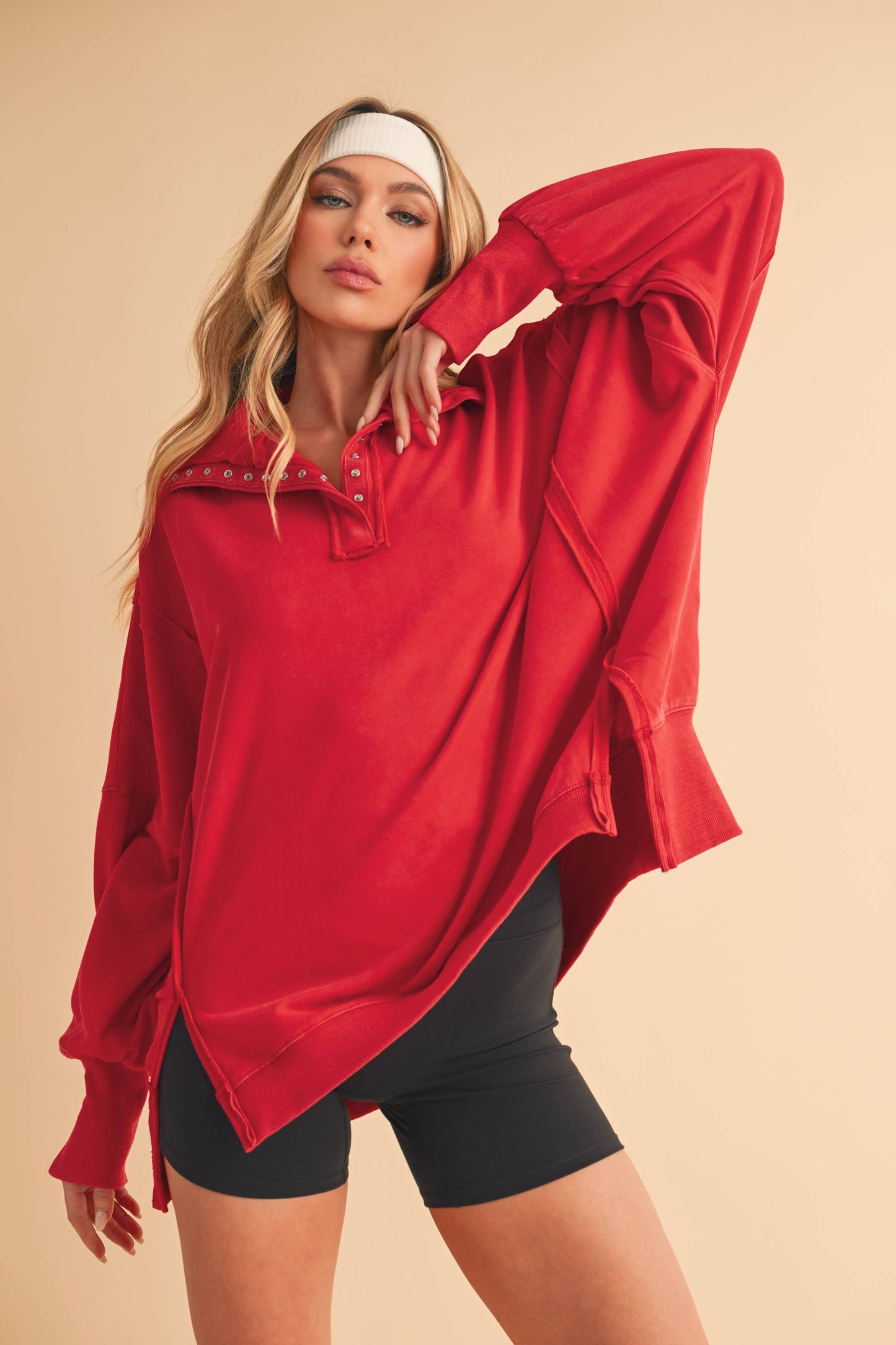 Henley Sweatshirt/Red