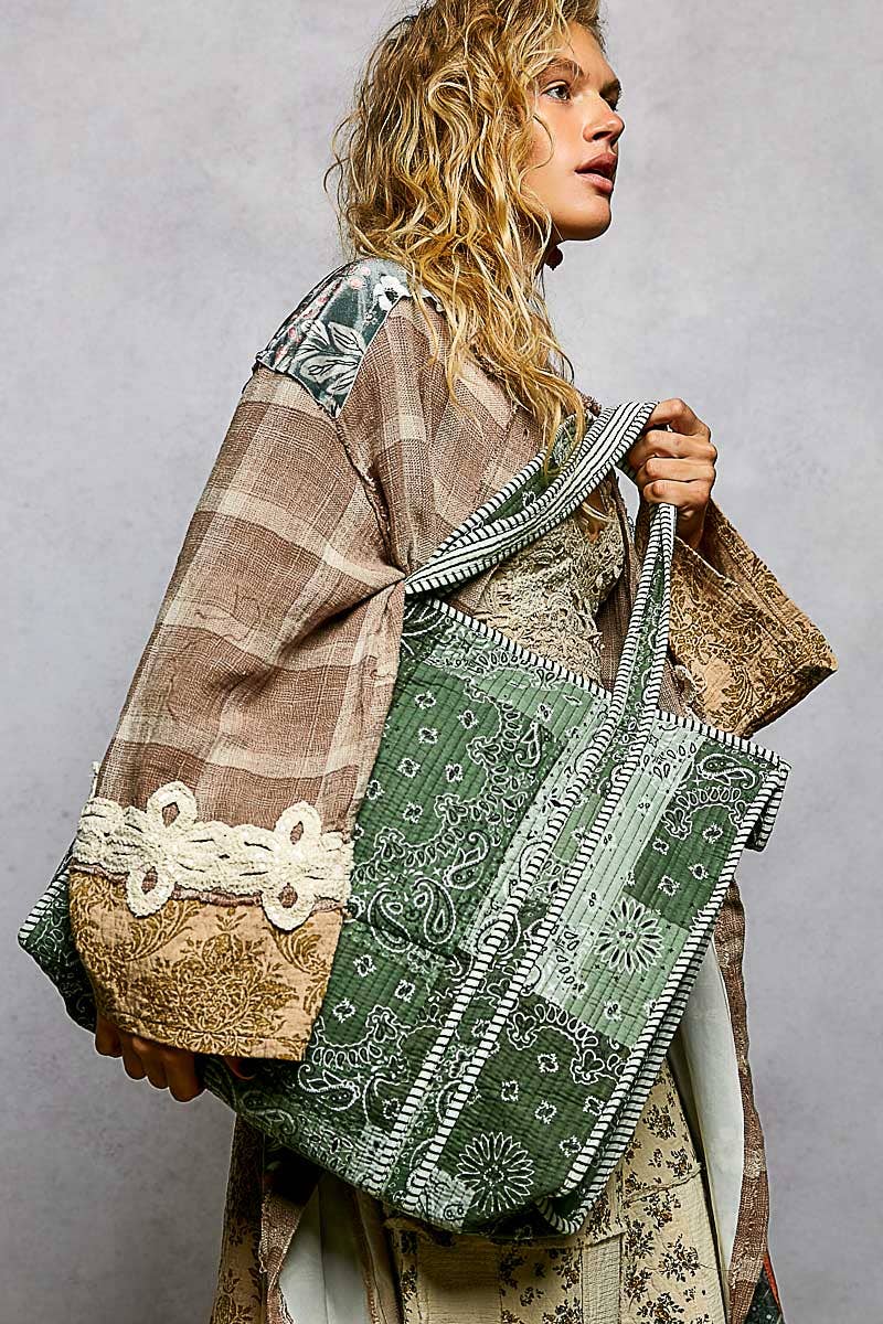 Quilted Tote Bag/GREEN MULTI