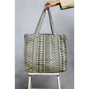 Bohemian Printed Quilted Bag/blk multi stripe