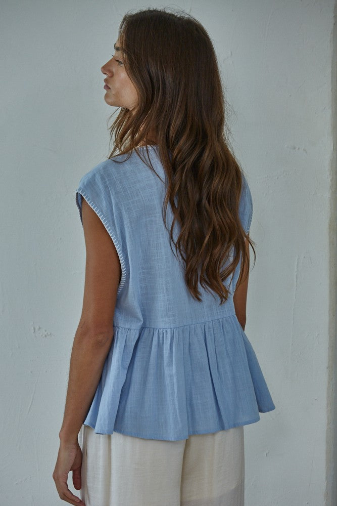Calla Babydoll Top/Sky Blue