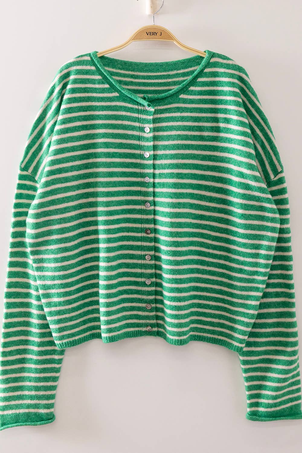 Button Down Stripe Sweater/Kelly Green