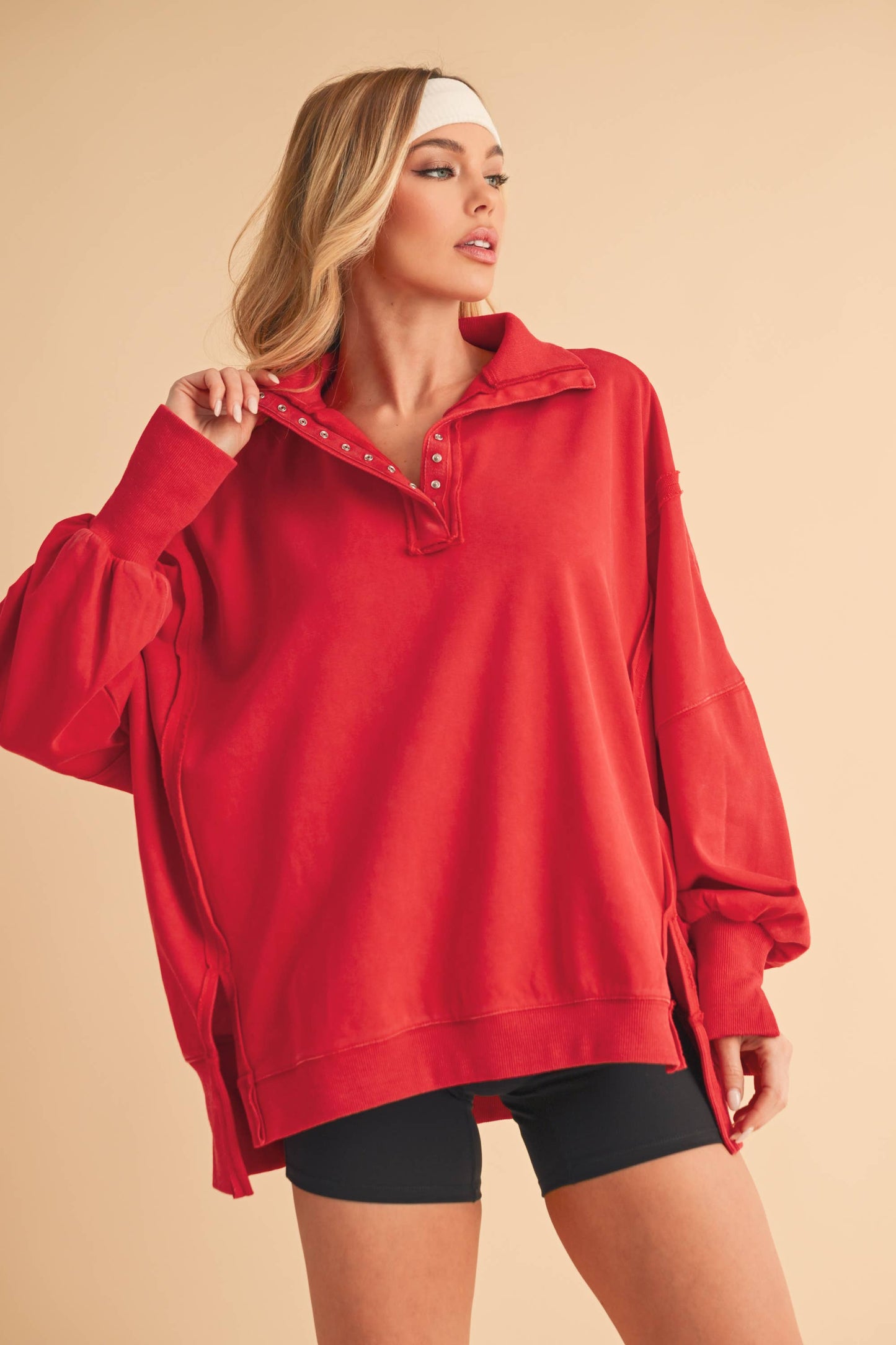 Henley Sweatshirt/Red