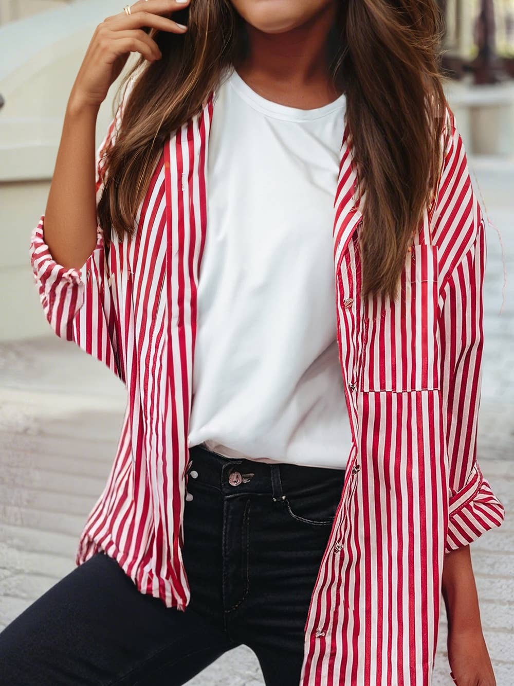 Red Stripe Button Up