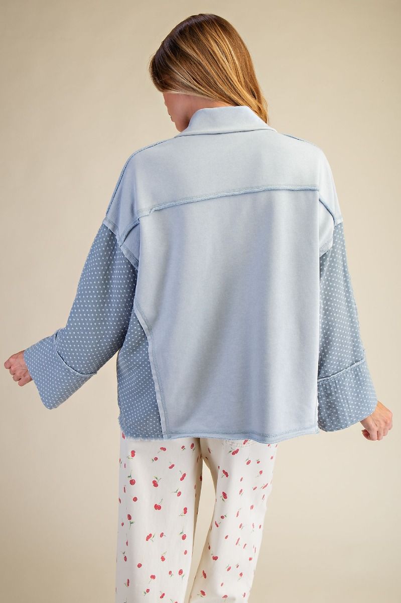 Mixed Dot Pullover/Dusty Blue