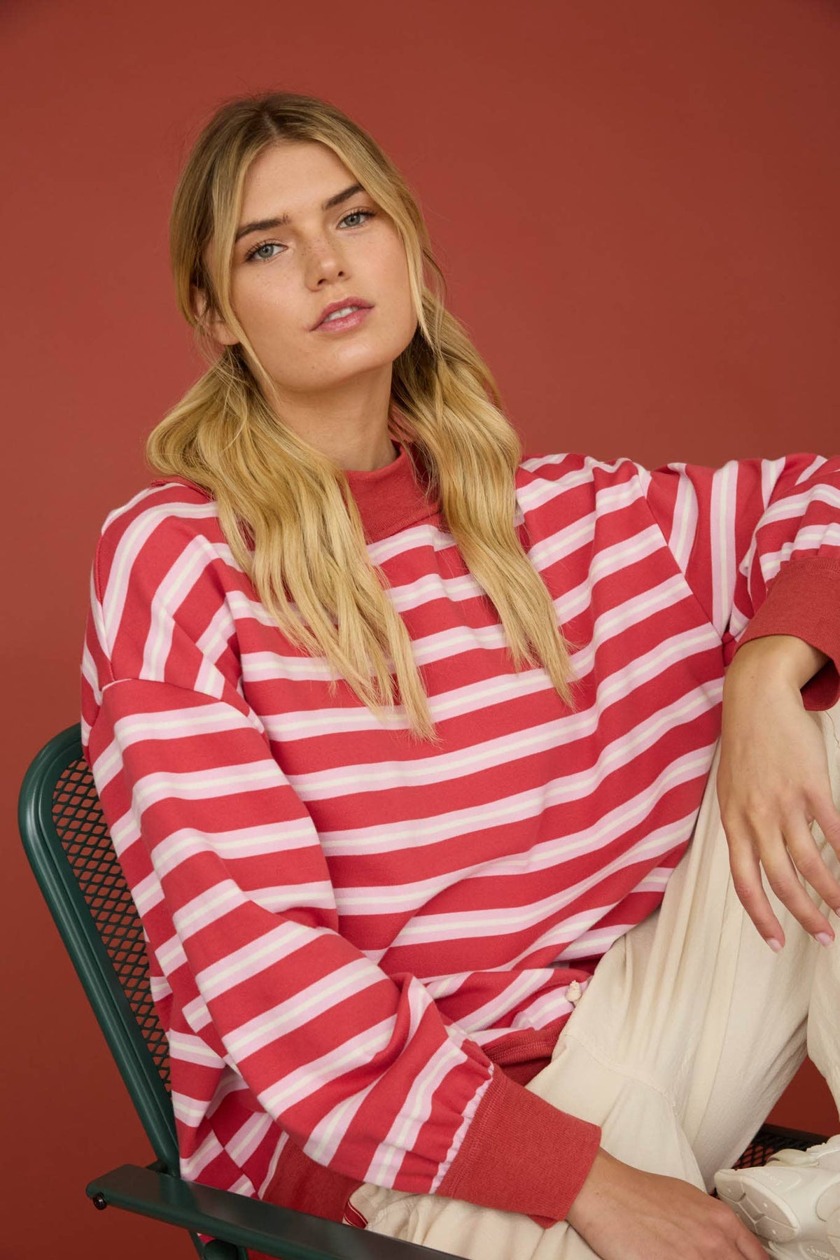 Mono Chrome Stripe Top/Red