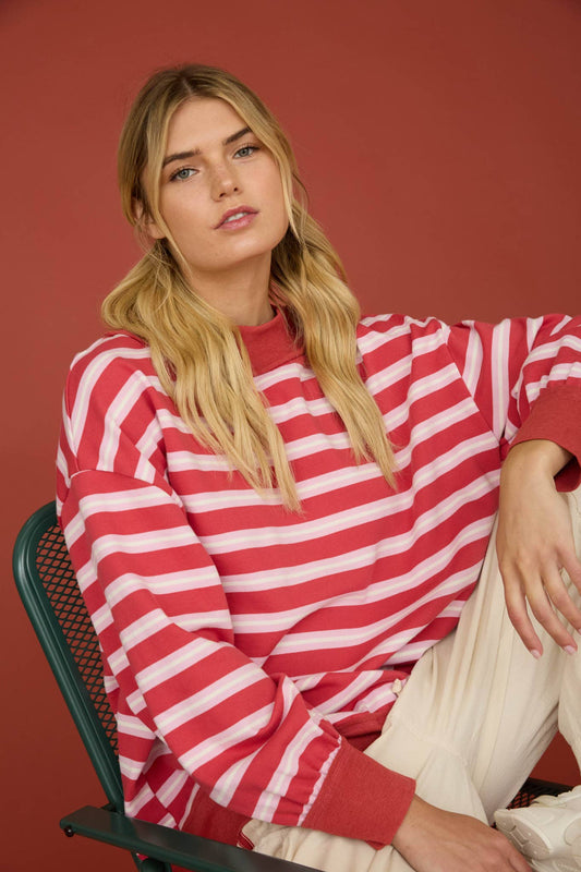 Mono Chrome Stripe Top/Red
