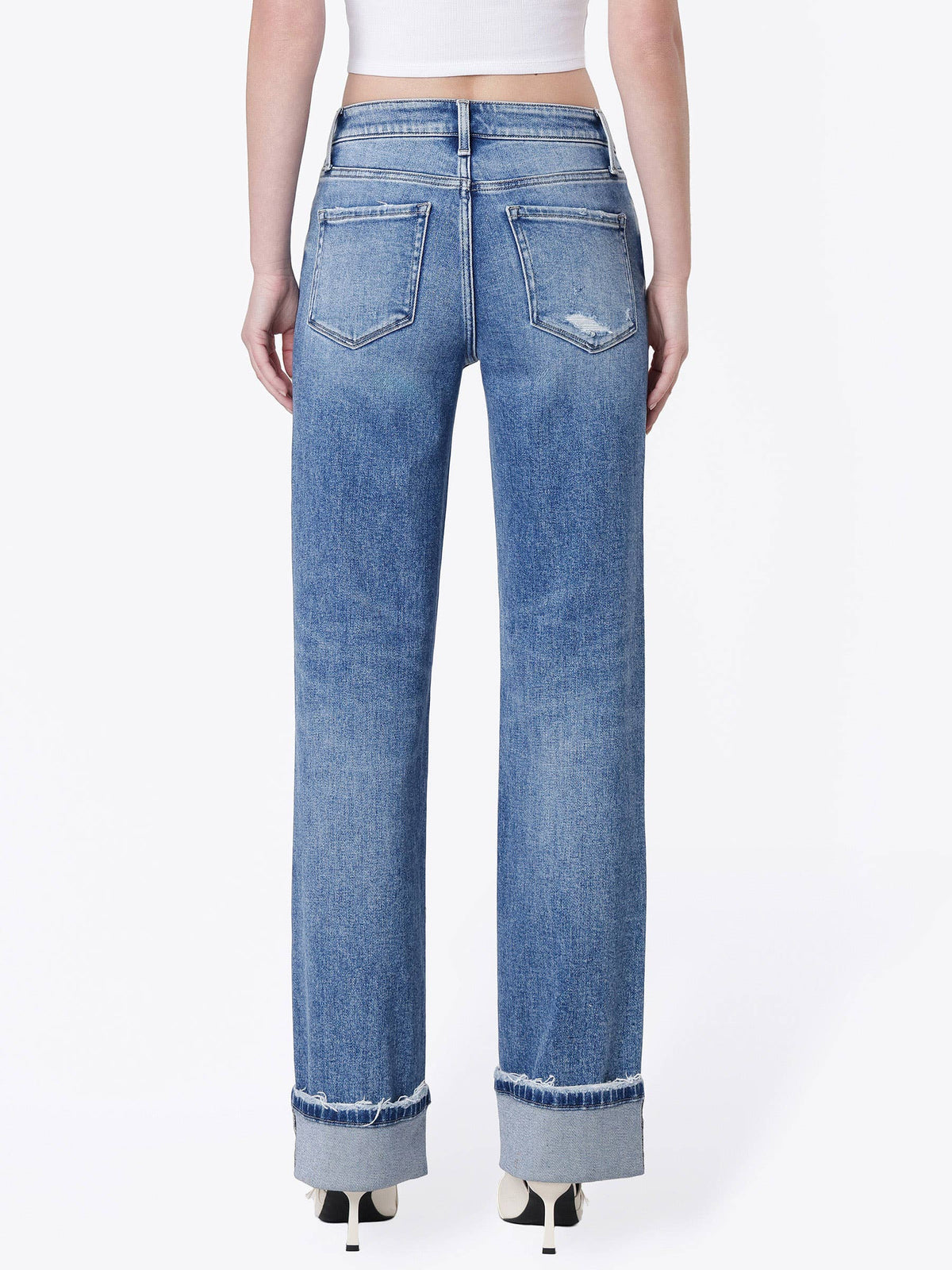 Slim Wide Leg Cuffed Jeans
