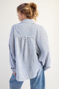 Stripe Button Down Balloon Sleeve/Denim
