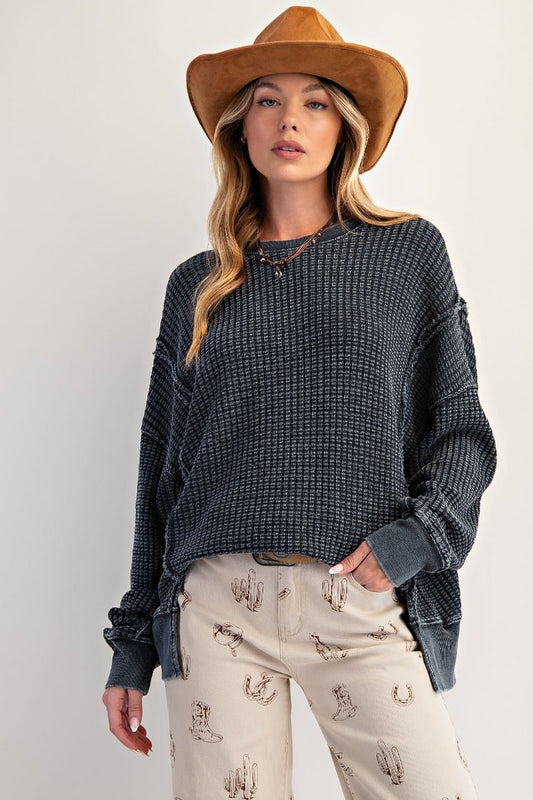 Thermal Waffle Pullover/Ash Black