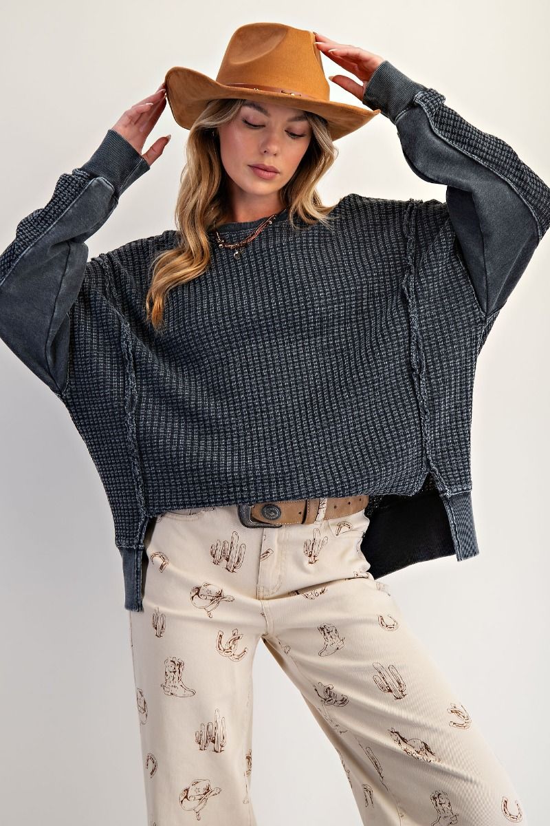 Thermal Waffle Pullover/Ash Black