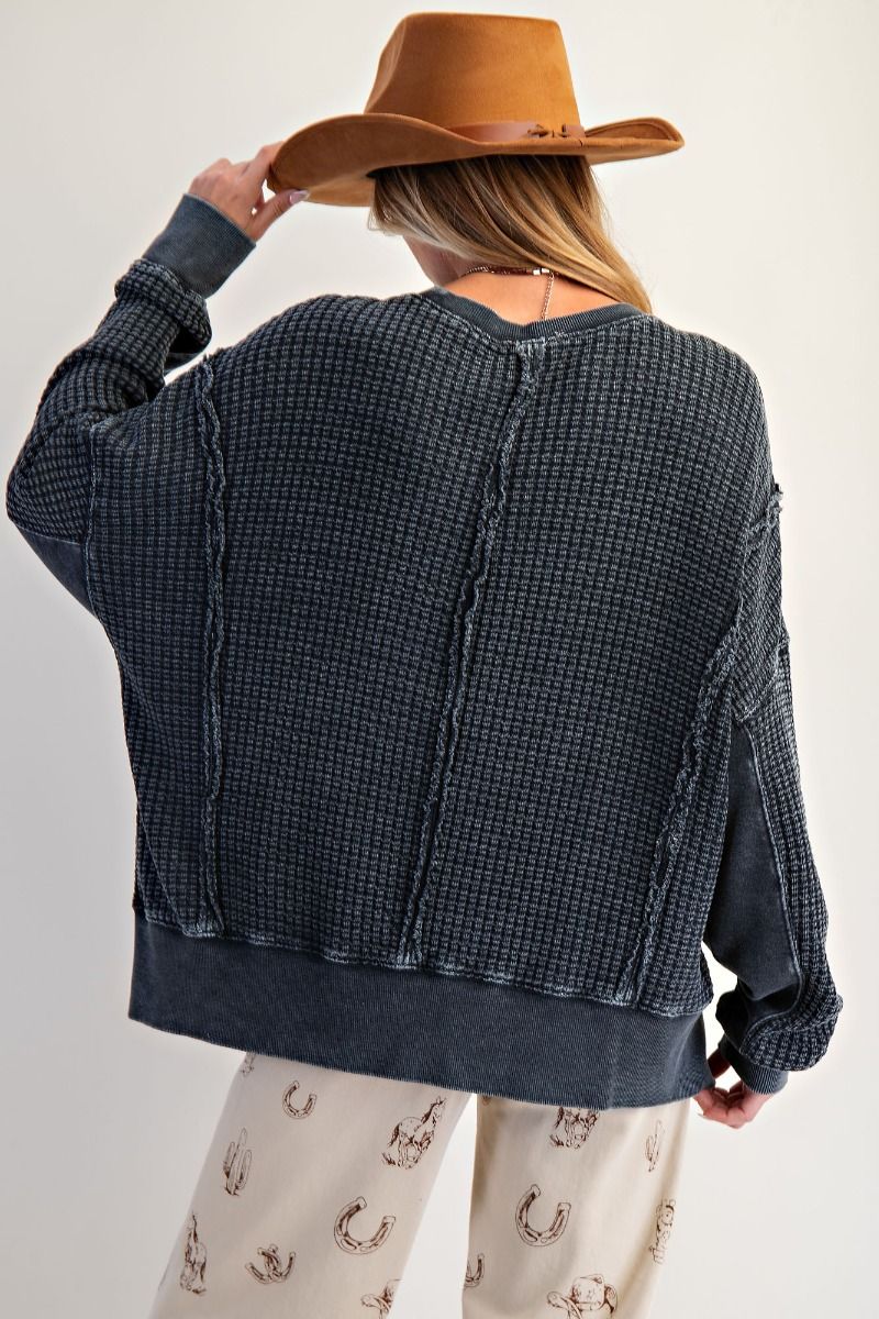 Thermal Waffle Pullover/Ash Black