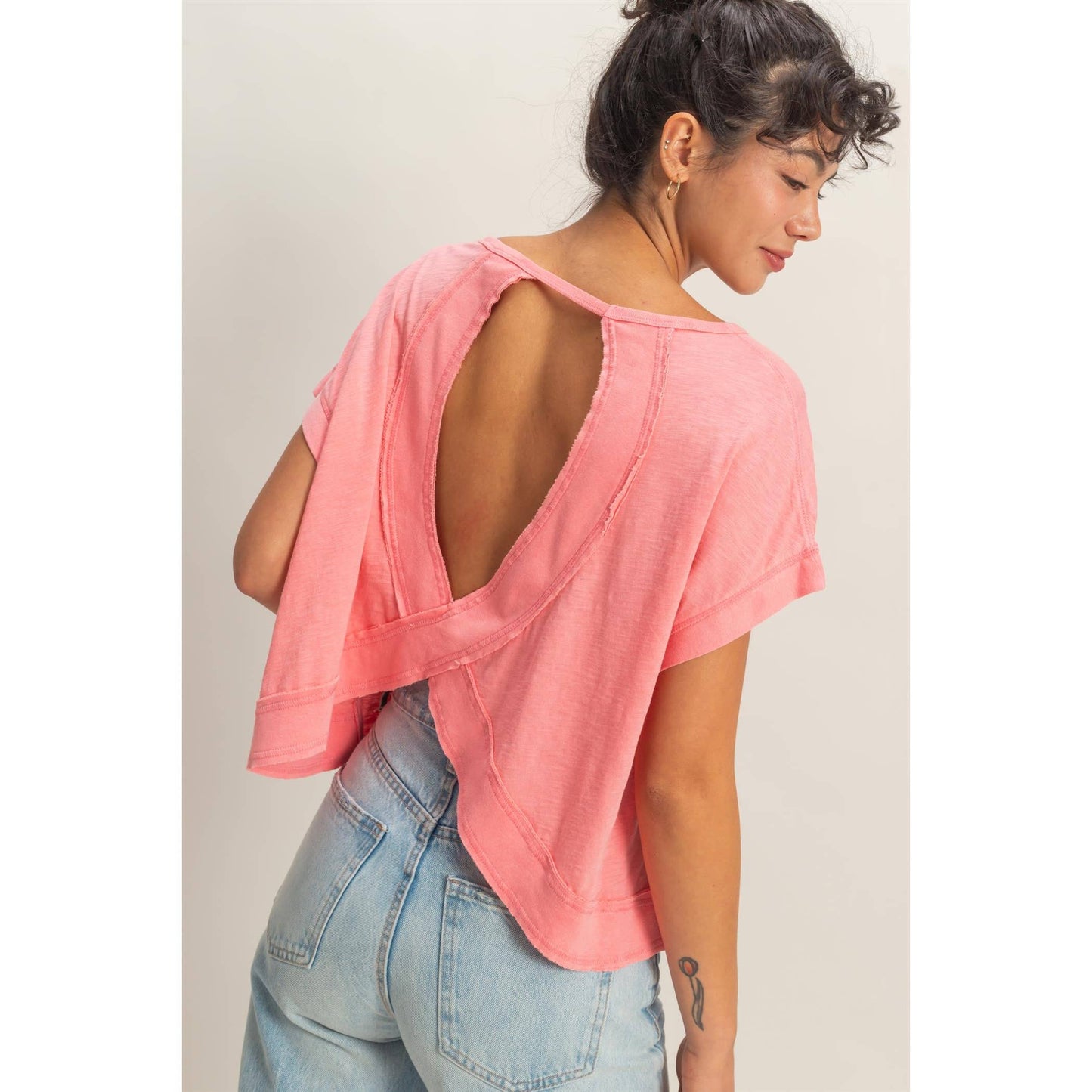 Cross Detail Open Back Top/taffy pink