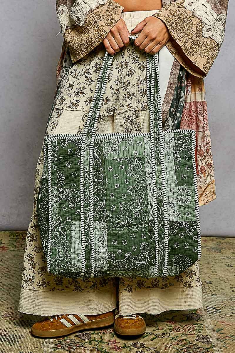 Quilted Tote Bag/GREEN MULTI