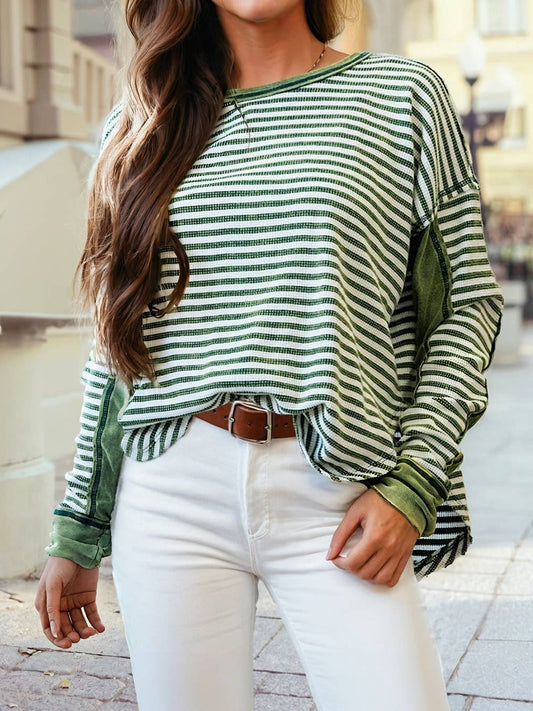 Stripe Patchwork Long Sleeve/Green