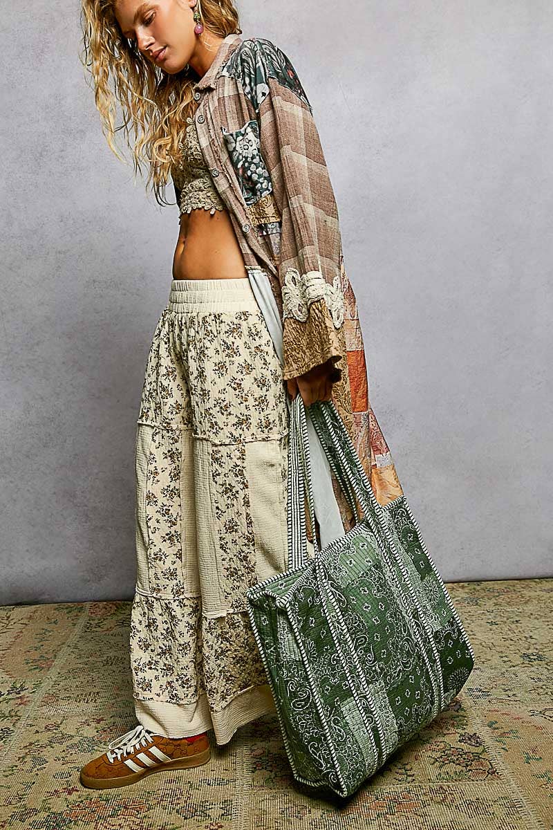 Quilted Tote Bag/GREEN MULTI