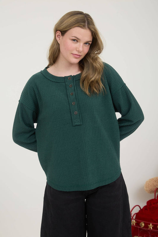 RIBBED HENLEY LONG SLEEVE/HUNTER GREEN