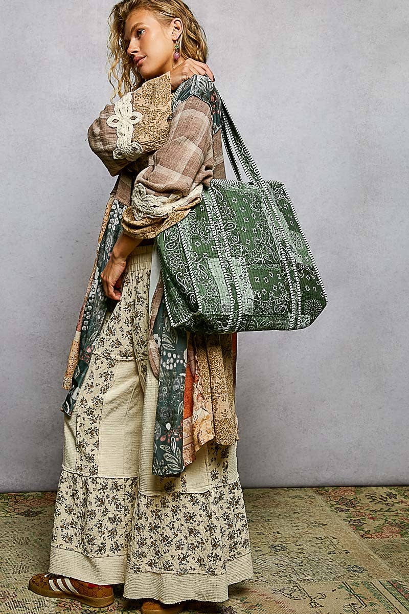 Quilted Tote Bag/GREEN MULTI