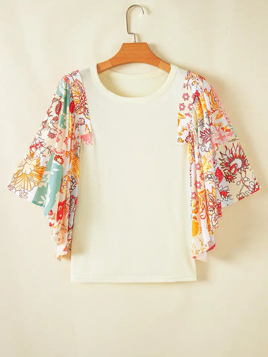 Floral Patchwork Sleeve Top