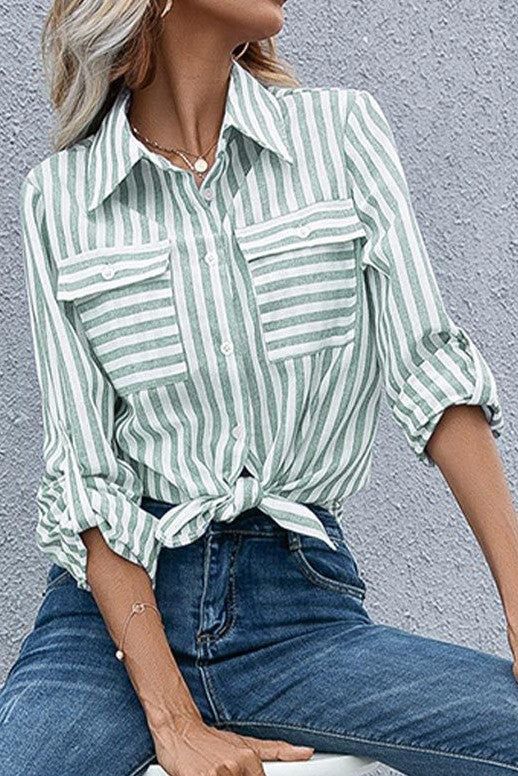 Stripe Linen Button Down/Light Green