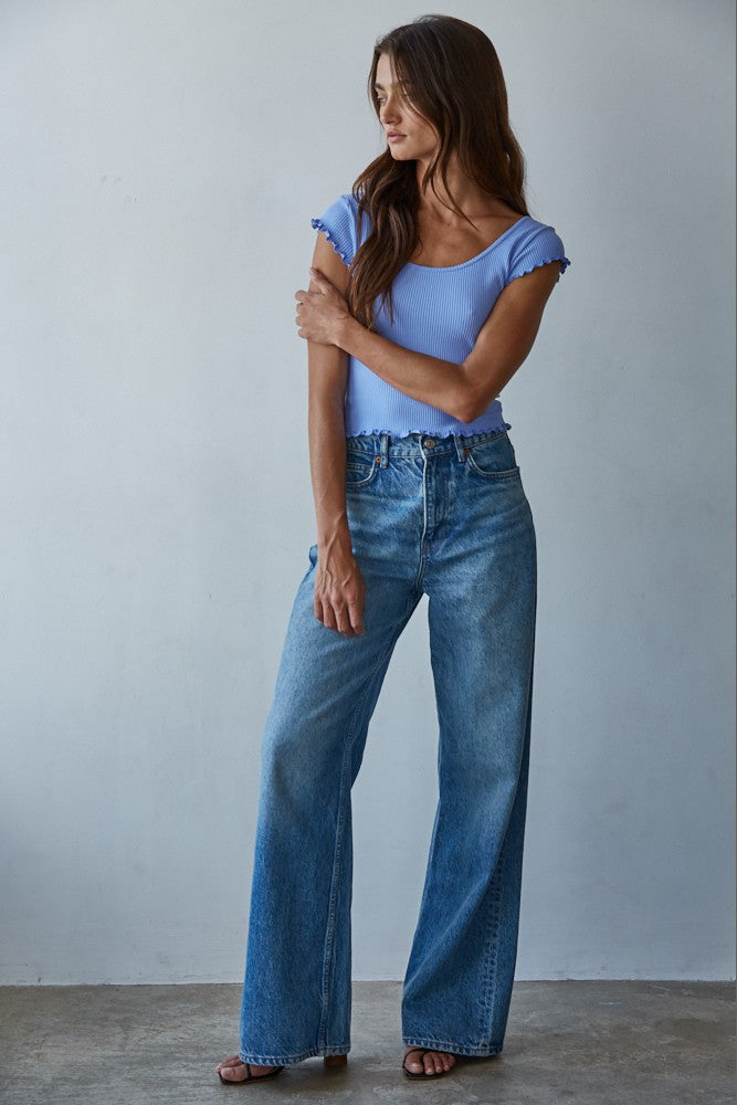 Merrow Edge Ribbed Top/Lilac Blue