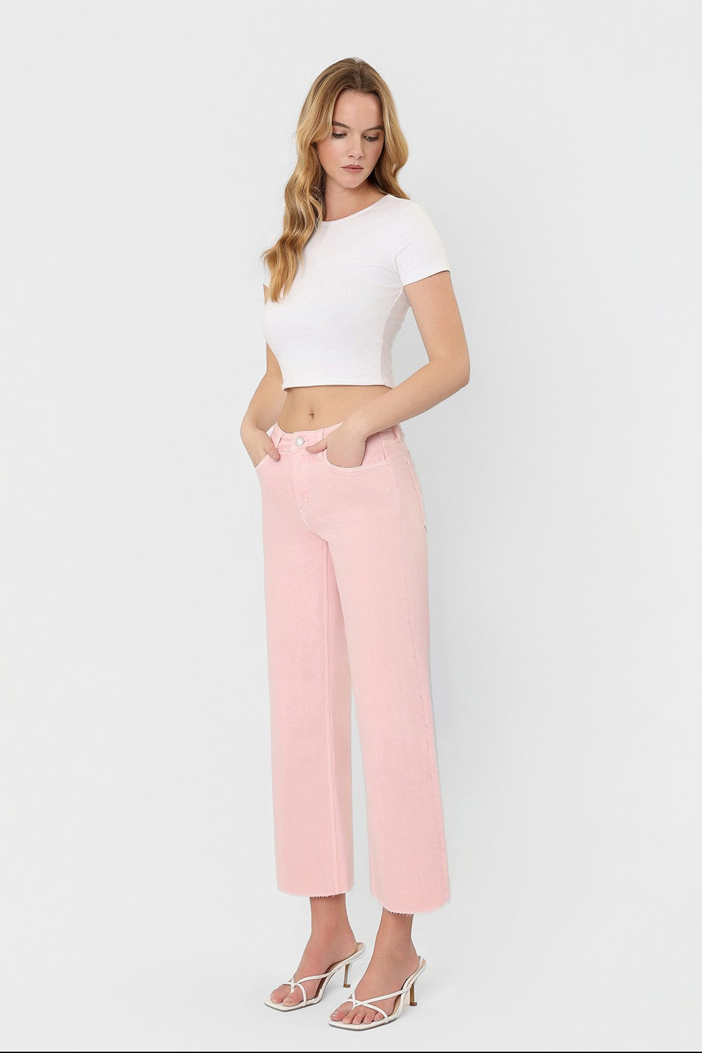 High Rise Wide leg Jean/Pale Rose