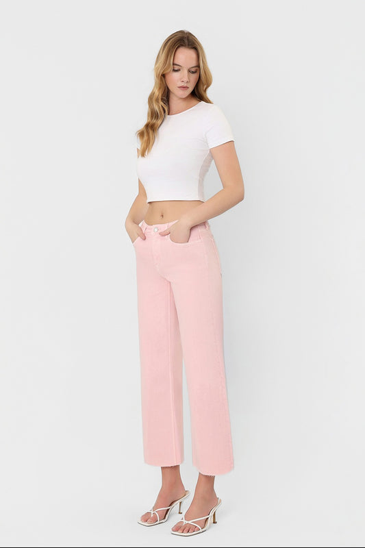 High Rise Wide leg Jean/Pale Rose