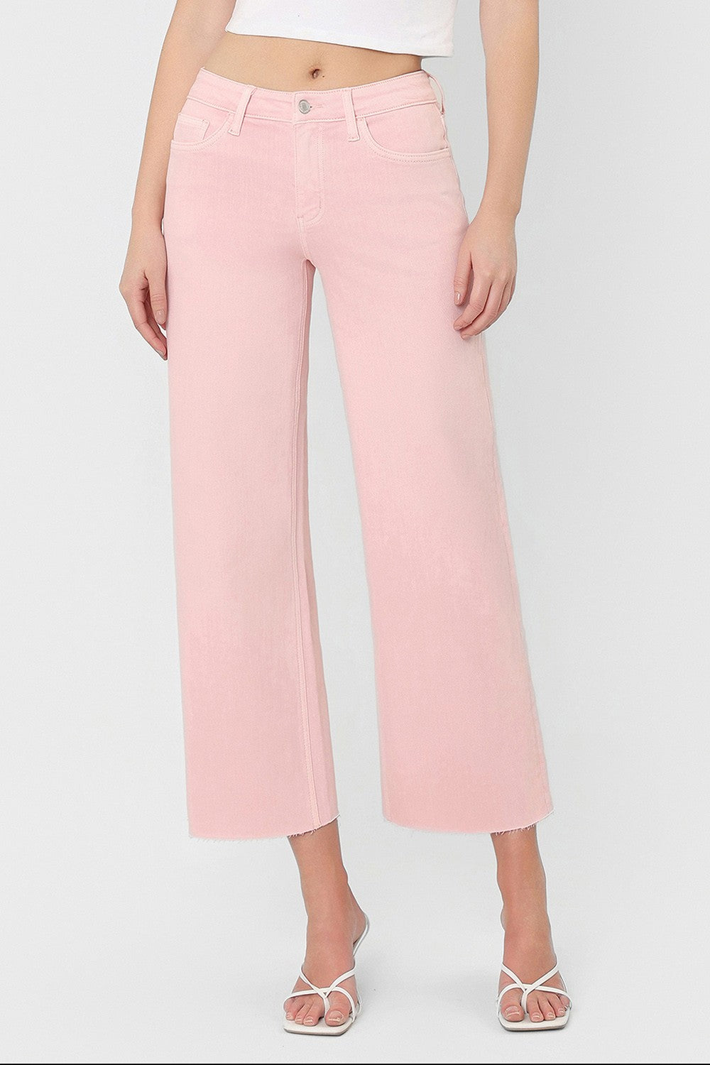 High Rise Wide leg Jean/Pale Rose