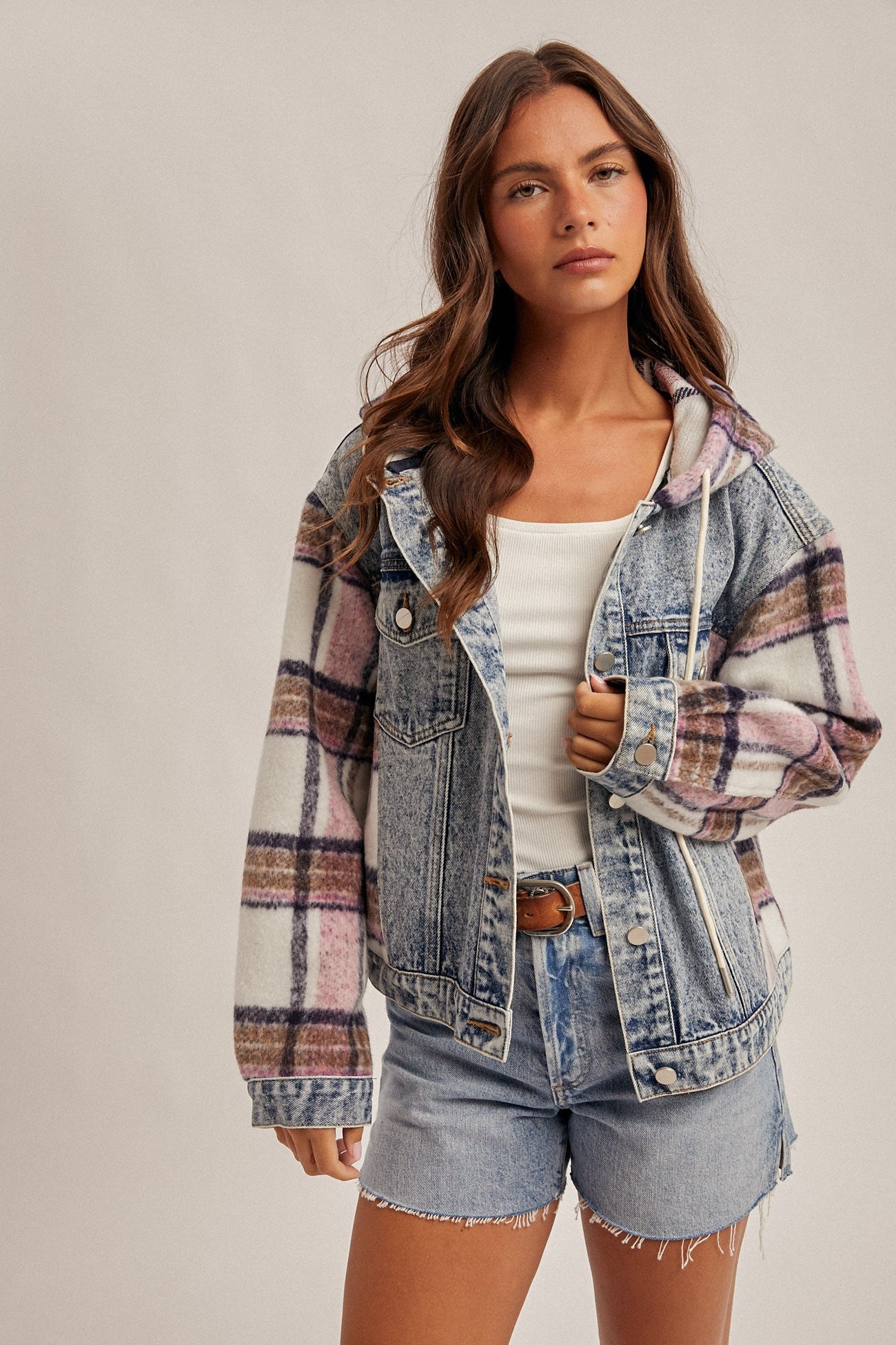 Denim & Plaid Mixed Jacket