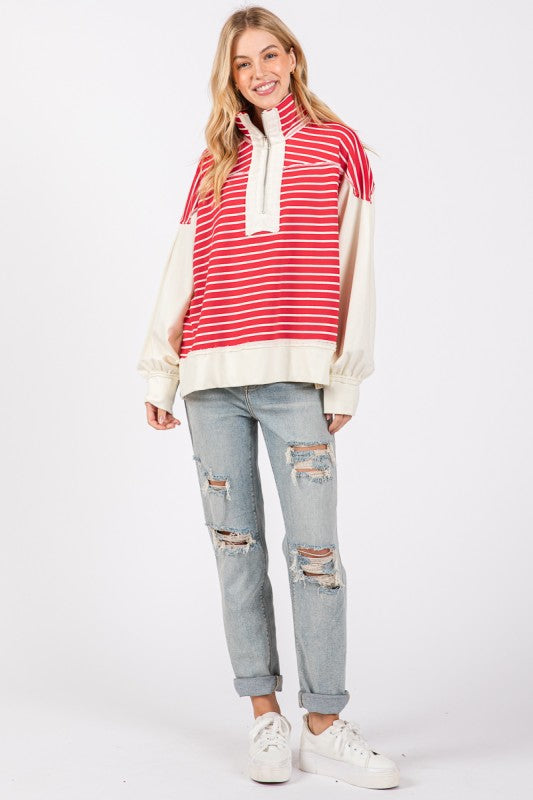 Red Striped 1/4 zip