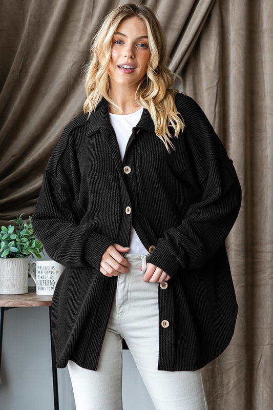 Ribbed Button Down/Black