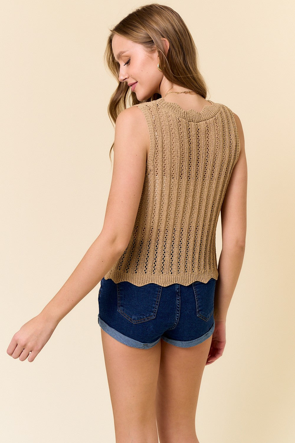 Scalloped Tie Front Vest