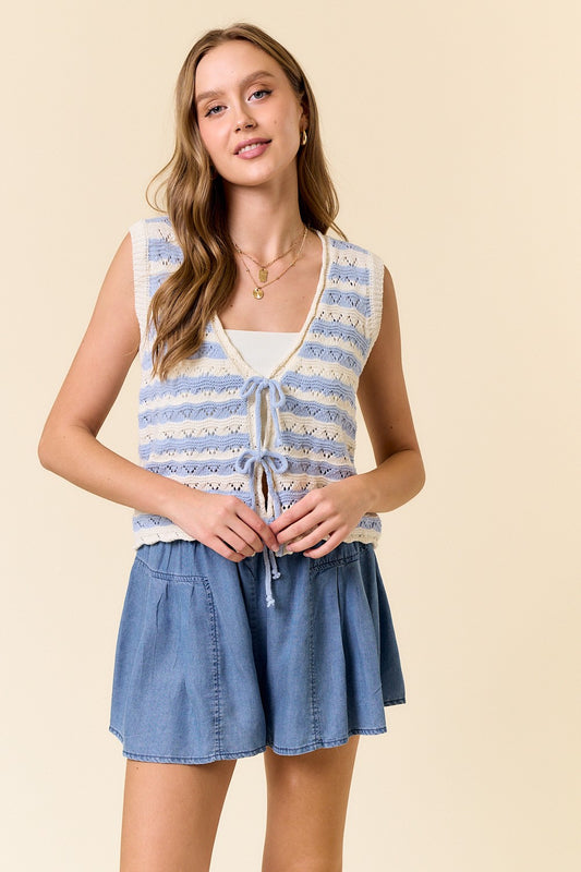 Striped Tie Front Vest
